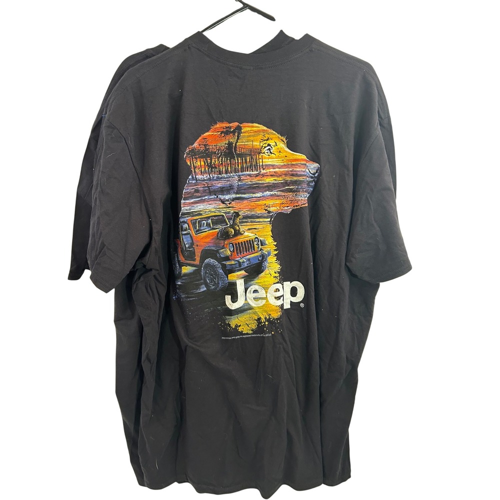 Jedco Jeep Graphic T-Shirt XXL Black Sunset Dog Beach Print Mens